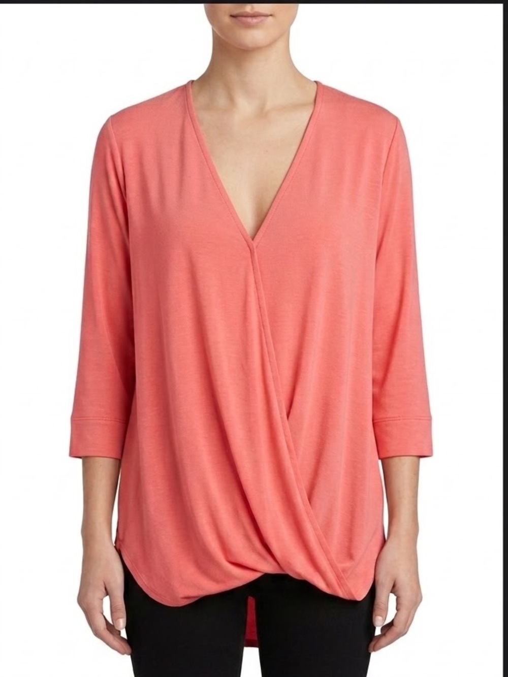 L&B Lucky & Blessed Coral V-Neck Drape Front Hi-Low Top XL